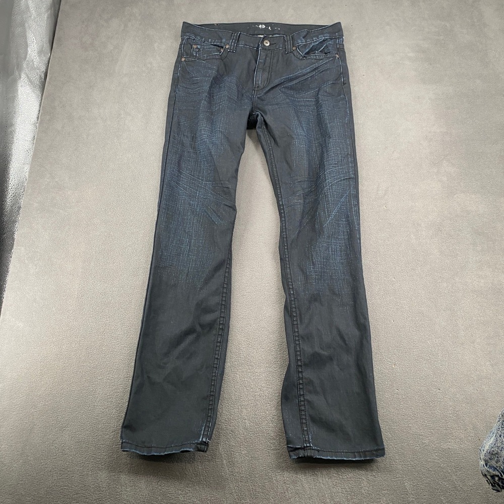 Flypaper Mens Skinny Jeans Dark Blue Metallic Sheen Embroidered Pockets W33 L32